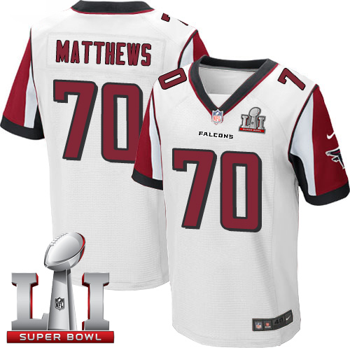 Nike Falcons #70 Jake Matthews White Super Bowl LI 51 Men's Stitched NFL Elite Jersey